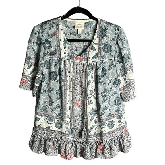 Knox Rose Blue Short Sleeve Tasseled Boho Blouse Size Small - Picture 1 of 8